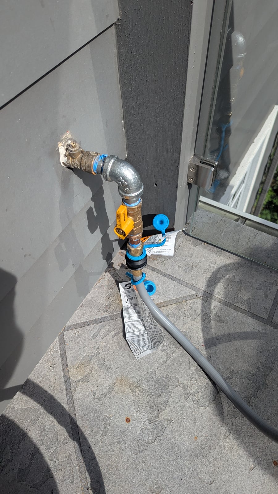 Gas line pressure testing equipment installed during safety inspection by Puget Sound Gas